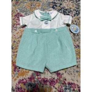 Baby Boy Mint Green Embroidered Romper Buster Suit 6/9 Months Easter Spring